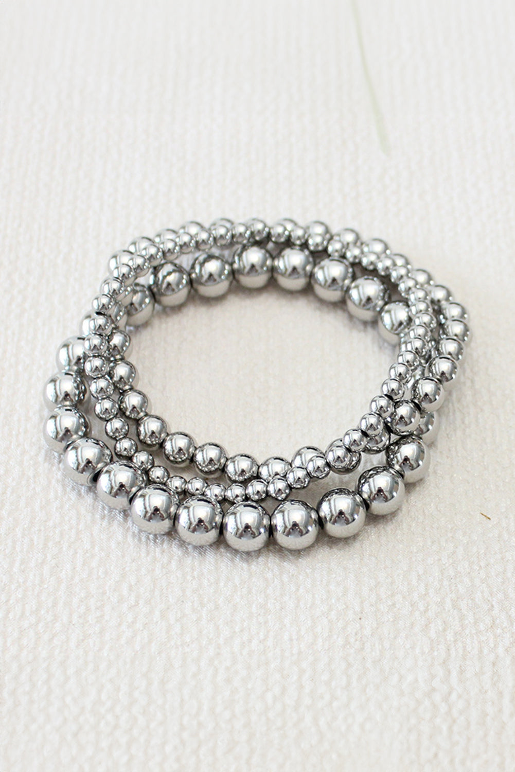 Silvery 3pcs 4/6/8mm Bead Bracelet Set