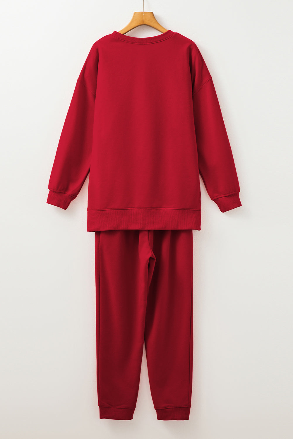 Racing Red Solid Color High Low Pullover and Skinny Pants Set