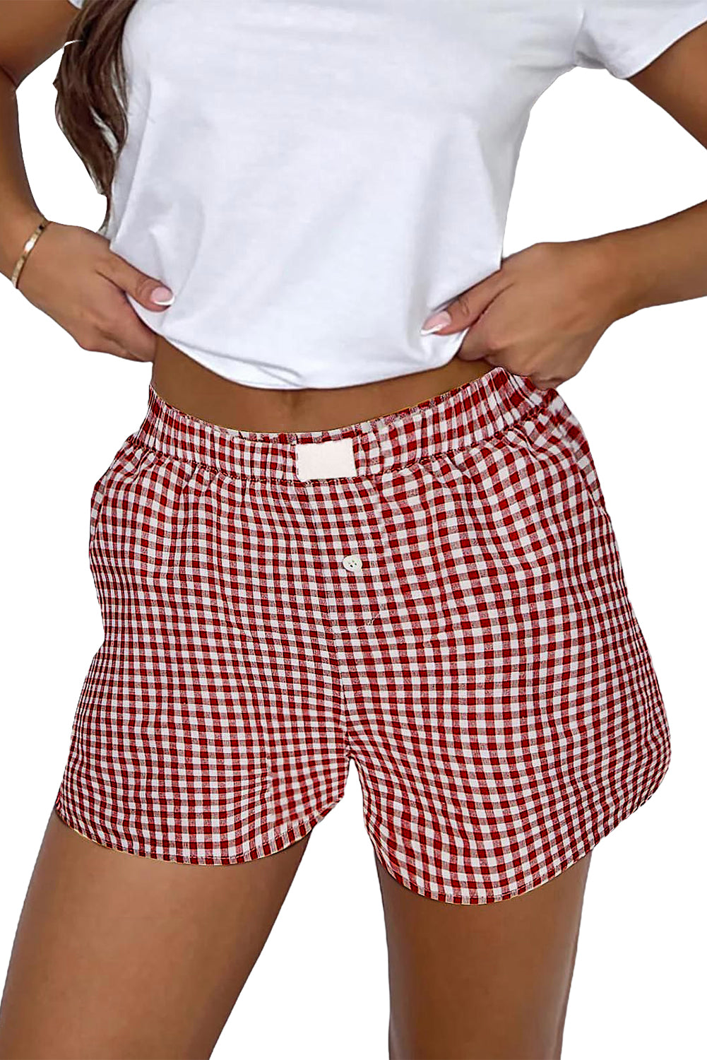 Red Plaid Gingham Printed High Waist Shorts