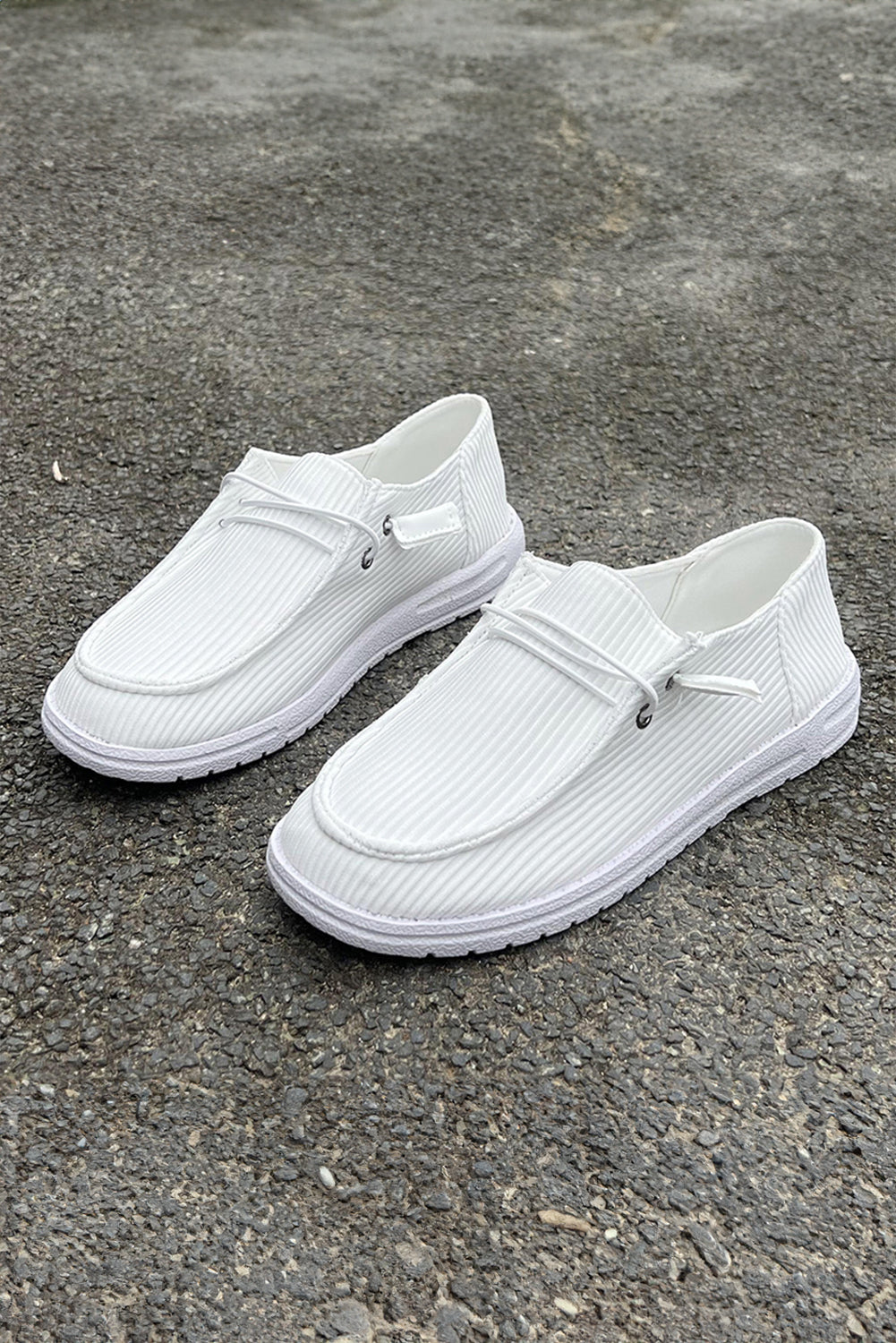 White Ribbed Lace-up Decor Slip On Shoes